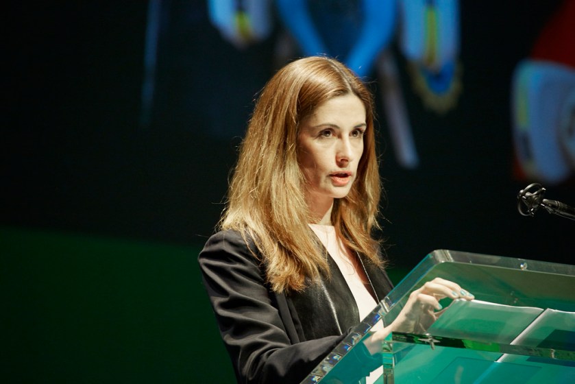 Livia Firth tijdens de Copenhagen Fashion Summit 